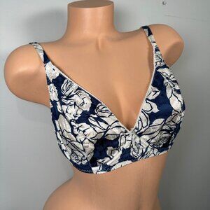 Vintage Adriana Papell 34D Bra Floral Blue White Silk Underwire Plunge 6430